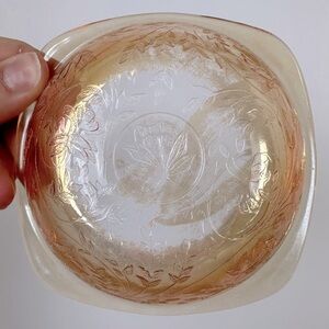 VTG Jeannette Glass Iridescent Floragold Louisa 4.5in Square Berry Dessert‎ Bowl